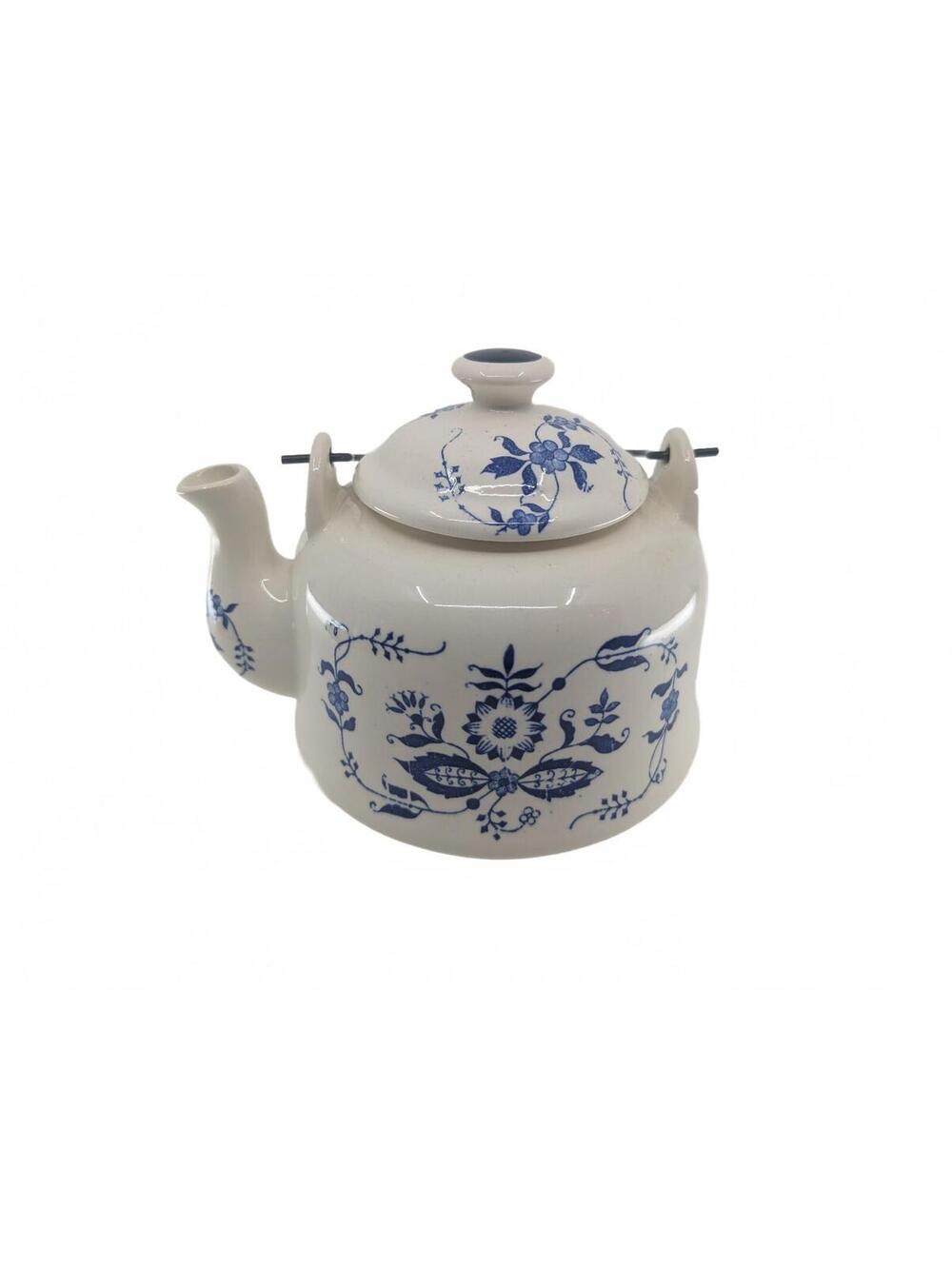 Vintage CM Chadwick Blue Onion Ceramic Teapot Japan Metal Handle - READ